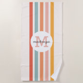Mit Monogramm Retro Farbige Streifen Personalisier Strandtuch (Vorderseite)