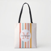 Mit Monogramm Retro Farbige Streifen Personalisier Tasche (Vorderseite)