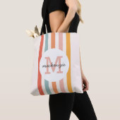 Mit Monogramm Retro Farbige Streifen Personalisier Tasche (Von Nahem)