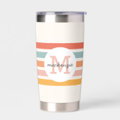 Mit Monogramm Retro Farbige Streifen Personalisier Thermobecher (Links)