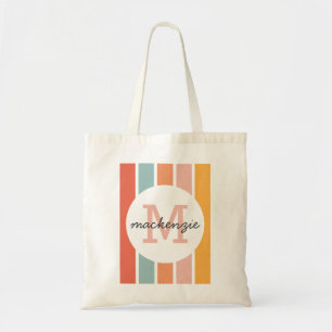 Mit Monogramm Retro Farbige Streifen Personalisier Tragetasche