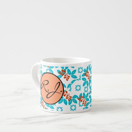 Mit Monogramm Retro-Farbleaf-Muster Espressotasse (Vorderseite Links)