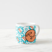 Mit Monogramm Retro-Farbleaf-Muster Espressotasse (Vorderseite Rechts)