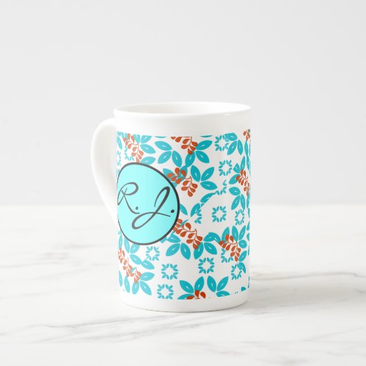 Mit Monogramm Retro-Farbleaf-Muster Porzellantasse (Vorderseite Links)