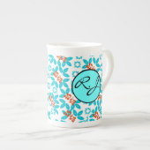 Mit Monogramm Retro-Farbleaf-Muster Porzellantasse (Vorderseite Rechts)