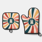 Mit Monogramm Retro-Muster Kochen Ofenhandschuh & Topflappen-Set (Vorderseite)
