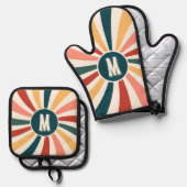 Mit Monogramm Retro-Muster Kochen Ofenhandschuh & Topflappen-Set (Vorderseite/Rückseite)