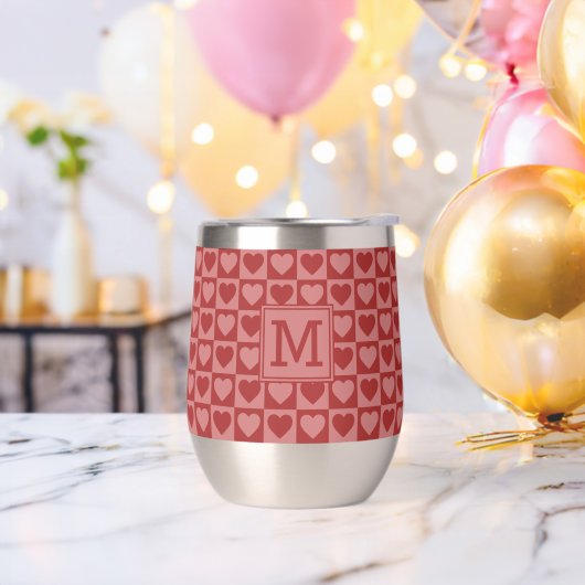 Mit Monogramm Retro-Rot- und rosa Herzmuster (Junggesellenabschied)