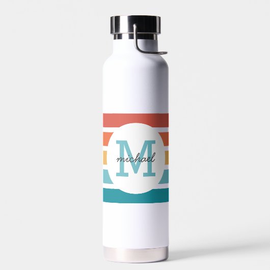 Mit Monogramm Retro Streifen Personalisiert Trinkflasche (Links)