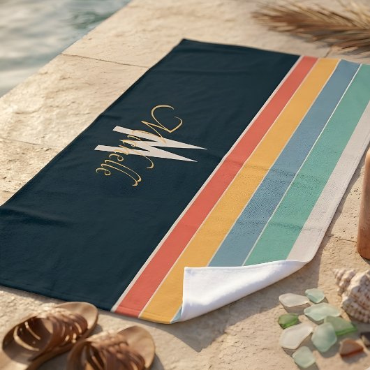 Mit Monogramm Retro-Vintage Farbpalettenstreifen Strandtuch