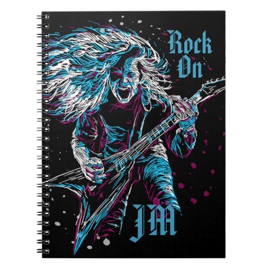 Mit Monogramm Rock On Heavy Metal Notebook Notizblock (Vorderseite)