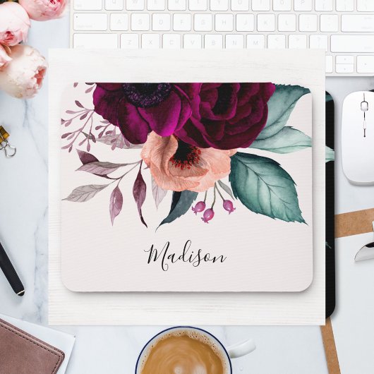 Mit Monogramm Romantische Vintage Boho Purple Blum Mousepad