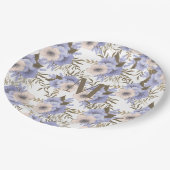Mit Monogramm romantische Violettsage Botanisch Pappteller (Schrägansicht)