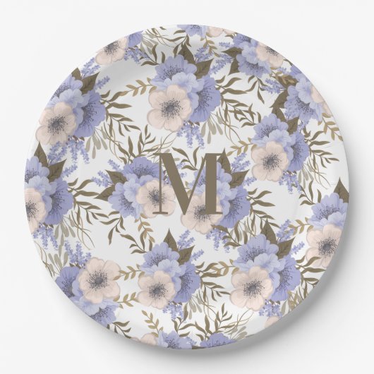 Mit Monogramm romantische Violettsage Botanisch Pappteller (Vorderseite)