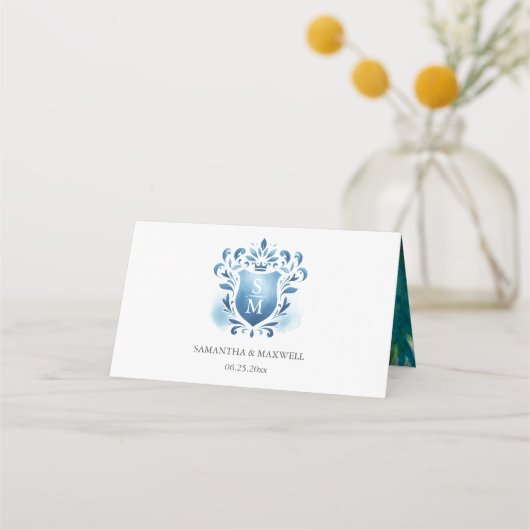 Mit Monogramm Rooster-Wasserfarbenhochzeit Platzkarte (Rückseite)