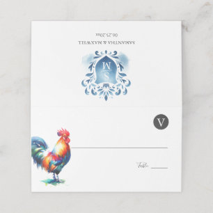 Mit Monogramm Rooster-Wasserfarbenhochzeit Platzkarte