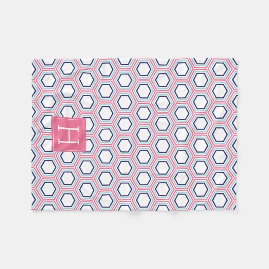 Mit Monogramm rosa Aqua und blaues Muster Fleecedecke (Vorderseite (Horizontal))