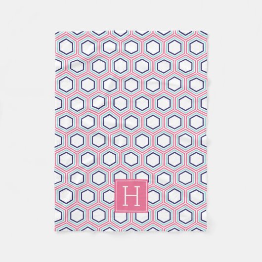 Mit Monogramm rosa Aqua und blaues Muster Fleecedecke (Vorderseite)