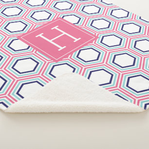 Mit Monogramm rosa Aqua und blaues Muster Sherpadecke