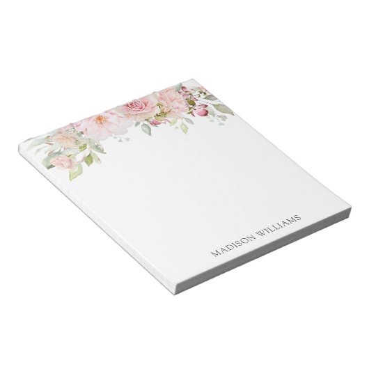 Mit Monogramm Rosa Aquarell Rose Blume Elegante Notizblock (angewinkelt)