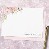 Mit Monogramm rosa Aquarellfarben Rose Blume Bläse Mitteilungskarte