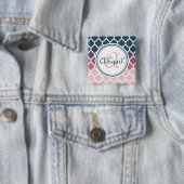 Mit Monogramm rosa blaues marokkanisches Gittermus Button (Beispiel)