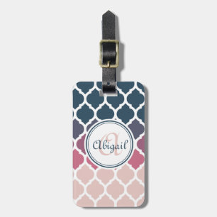 Mit Monogramm rosa blaues marokkanisches Gittermus Gepäckanhänger