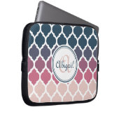 Mit Monogramm rosa blaues marokkanisches Gittermus Laptopschutzhülle (Vorne Rechts)