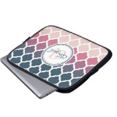 Mit Monogramm rosa blaues marokkanisches Gittermus Laptopschutzhülle (Vorne Knopf)