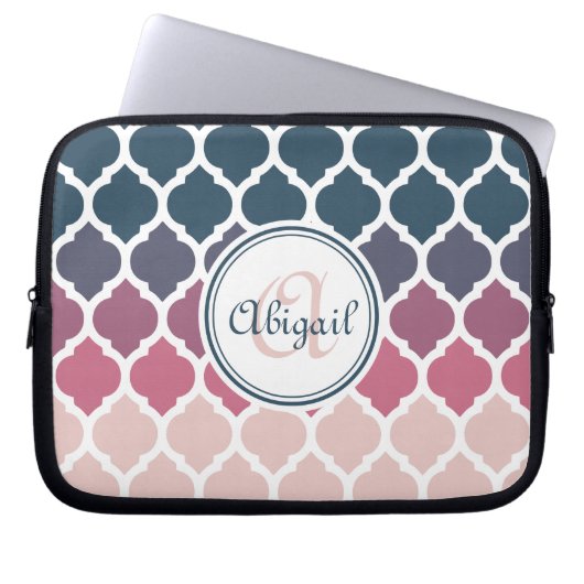 Mit Monogramm rosa blaues marokkanisches Gittermus Laptopschutzhülle (Vorderseite)