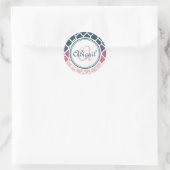 Mit Monogramm rosa blaues marokkanisches Gittermus Runder Aufkleber (Tasche)