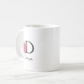 Mit Monogramm-Rosa-Blume Kaffeemaschine Tasse (Vorderseite Links)