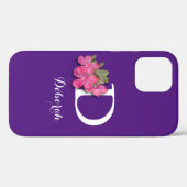 Mit Monogramm rosa Blume Lila Case-Mate iPhone Hülle (Rückseite (Horizontal))
