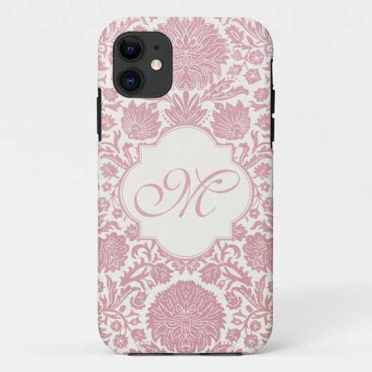 Mit Monogramm rosa Blumendamast Case-Mate iPhone Hülle (Rückseite)