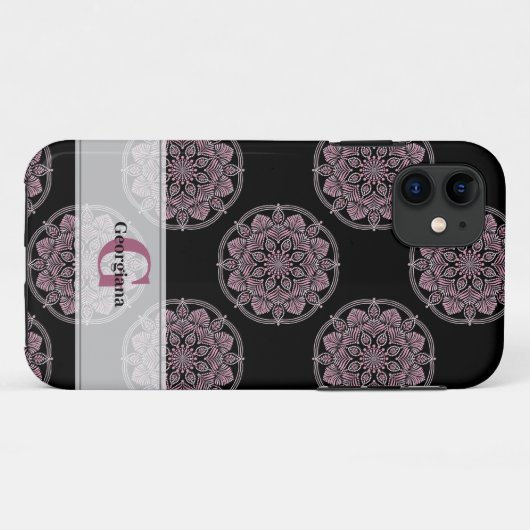 Mit Monogramm rosa Blumenfronten Polka Dot Mandala Case-Mate iPhone Hülle (Rückseite (Horizontal))