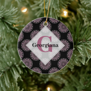 Mit Monogramm rosa Blumenfronten Polka Dot Mandala Keramik Ornament