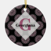Mit Monogramm rosa Blumenfronten Polka Dot Mandala Keramik Ornament (Vorne)
