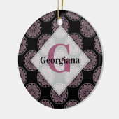 Mit Monogramm rosa Blumenfronten Polka Dot Mandala Keramik Ornament (Links)