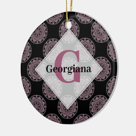 Mit Monogramm rosa Blumenfronten Polka Dot Mandala Keramik Ornament (Links)