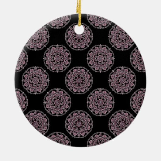 Mit Monogramm rosa Blumenfronten Polka Dot Mandala Keramik Ornament (Hinten)