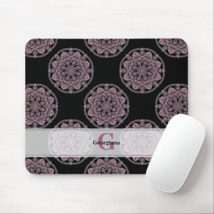 Mit Monogramm rosa Blumenfronten Polka Dot Mandala Mousepad