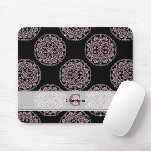 Mit Monogramm rosa Blumenfronten Polka Dot Mandala Mousepad (Mit Mouse)