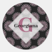 Mit Monogramm rosa Blumenfronten Polka Dot Mandala Runder Aufkleber (Vorderseite)