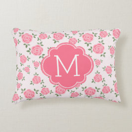Mit Monogramm rosa Blumenmuster Dekokissen