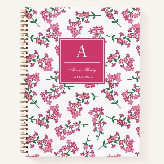 Mit Monogramm rosa Blumenmuster Notizblock (Vorderseite)