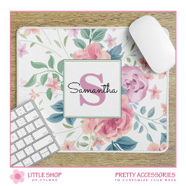 Mit Monogramm Rosa-Blüte Mousepad