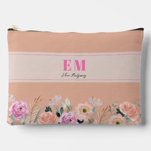 Mit Monogramm rosa Blüte Zubehörtasche (Vorderseite)