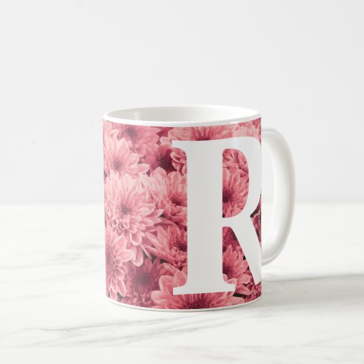 Mit Monogramm-Rosa-Chrysanthemum-Tasse Kaffeetasse (VorderseiteRechts)