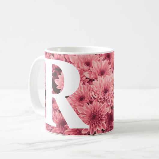 Mit Monogramm-Rosa-Chrysanthemum-Tasse Kaffeetasse (Vorderseite Links)
