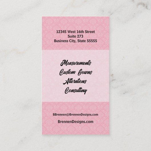 Mit Monogramm rosa Damask Visitenkarte (Rückseite)